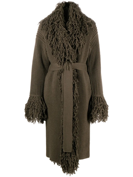  Blumarine Fringe Belted Coat - Green 