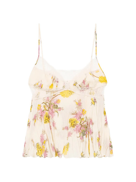  Blumarine Georgette Lace Floral Top - Neutrals 
