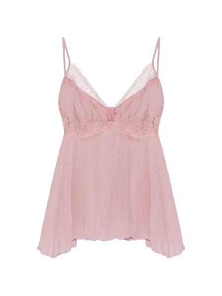  Blumarine Georgette Lace-pannels V-neck Top - Pink 
