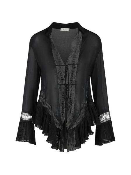  Blumarine Lace Insert Ruffled Shirt - Black 