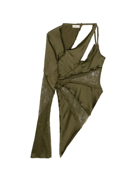  Blumarine Lace-trim Asymmetric Top - Green 