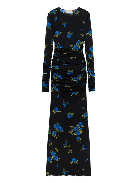  Blumarine Ruched Floral Maxi Dress - Black 