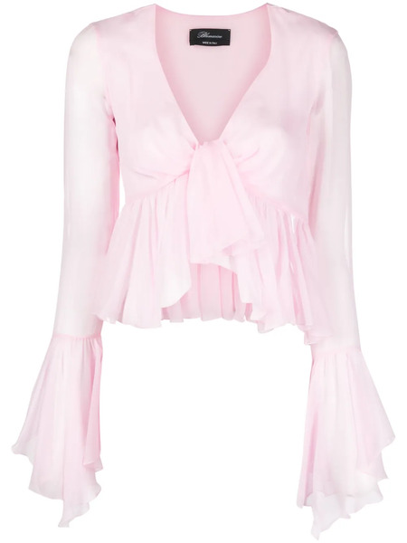  Blumarine Ruffled Long-sleeve Silk Blouse - Pink 