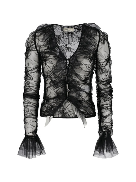  Blumarine Ruffled Net Blouse - Black 