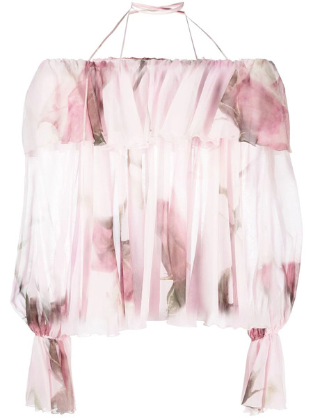  Blumarine Ruffled-trim Floral-print Blouse - Pink 