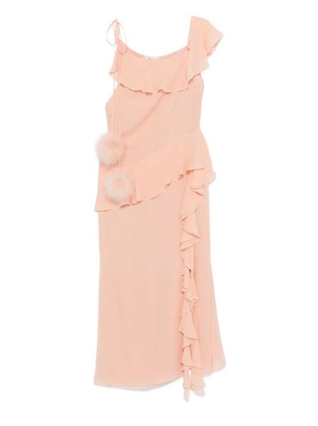  Blumarine Ruffled-trim Silk Maxi Dress - Neutrals 