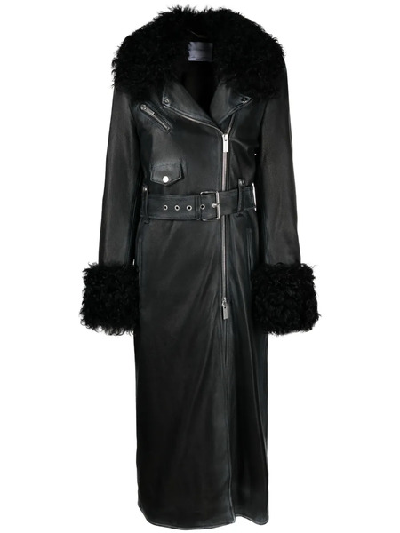  Blumarine Shearling-trim Leather Coat - Black 