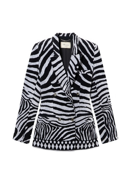  Blumarine Zebra Jacquard Double-breasted Jacket - Black 
