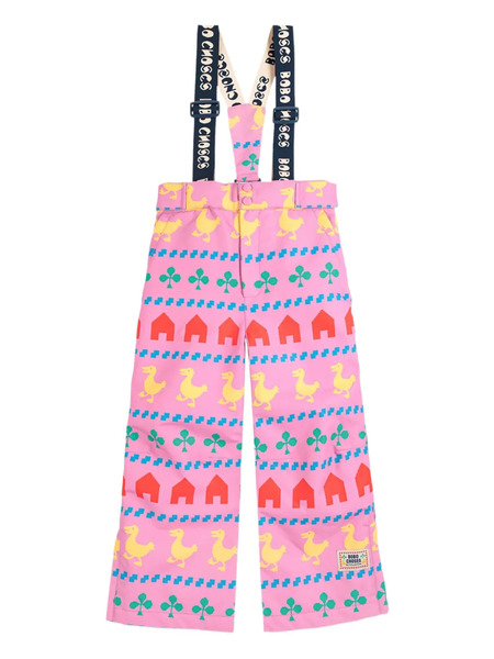  Bobo Choses Duck-print Suspender Trousers - Pink 