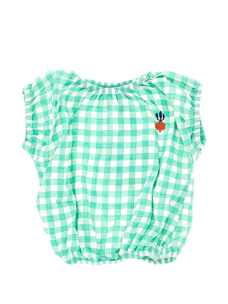  Bobo Choses Pixel Sugar Beet Check Embroidered Top - Green 