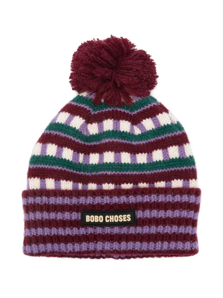  Bobo Choses Striped Pom-pom Hat - Purple 