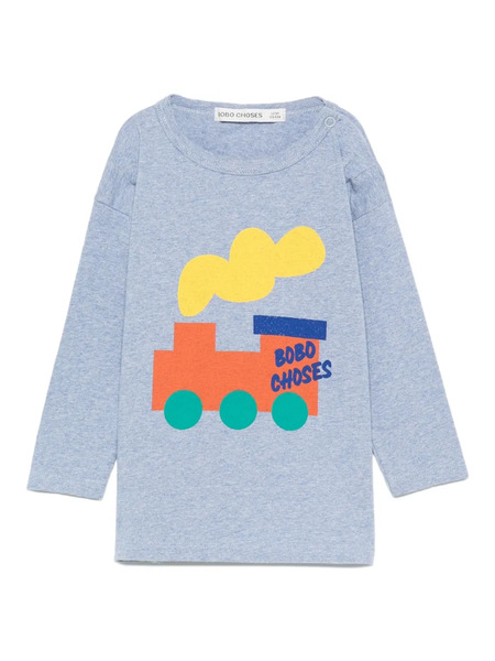  Bobo Choses Train-print Long-sleeve T-shirt - Blue 