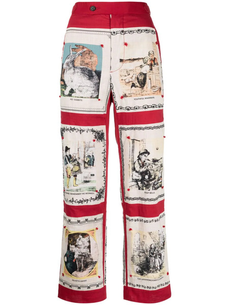  Bode Graphic-print Cotton High-waisted Trousers - Red 