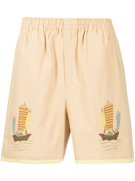 Bode Illustration-print Cotton Deck Shorts - Yellow 