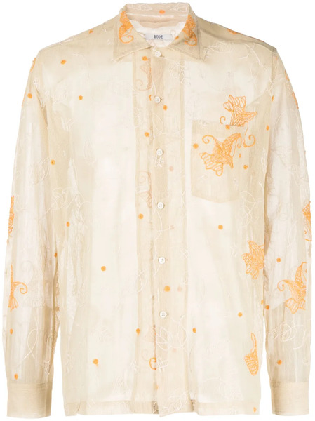  Bode Mesh Lilium Long-sleeve Shirt - Neutrals 