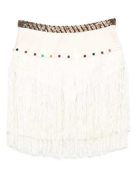  Bode Raffle Beaded Fringe Mini Skirt - Neutrals 
