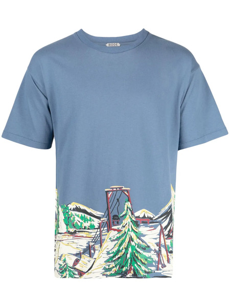  Bode Ski Lift Cotton T-shirt - Blue 
