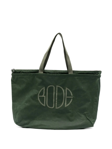  Bode Waxed Cotton Zip Tote - Green 