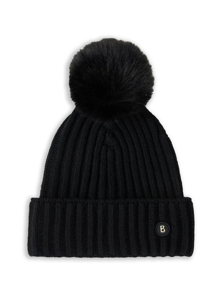  Bogner Pompom Ribbed Beanie Hat - Black 