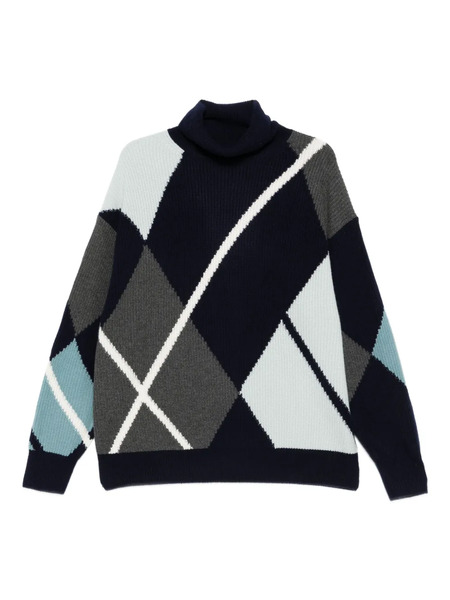  Bompard Diamond-pattern Turtleneck Sweater - Blue 