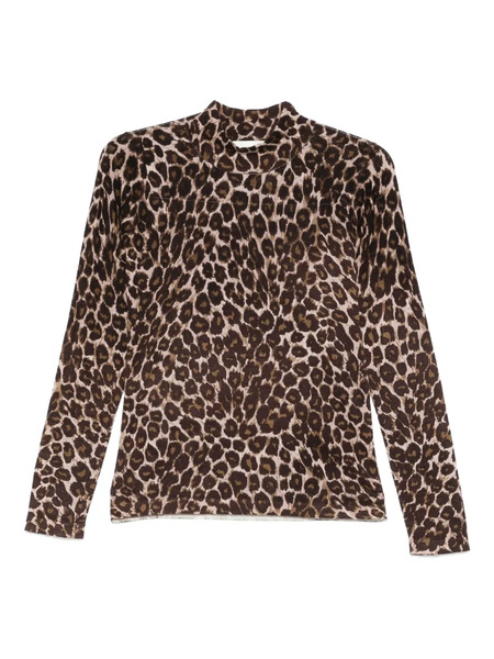  Bompard Leopard-print Cashmere T-shirt - Brown 