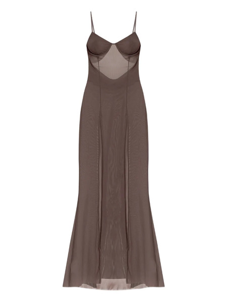  Bond-eye Mesh Slit Maxi Dress - Brown 