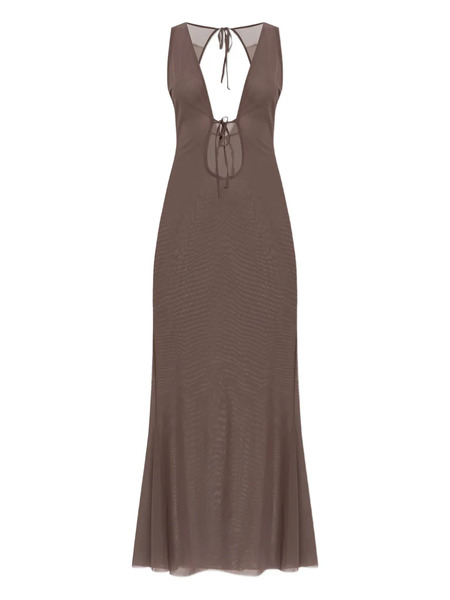  Bond-eye Mesh Tie Maxi Dress - Brown 