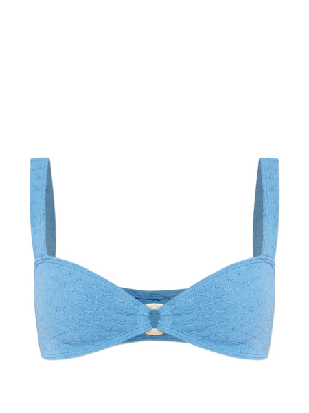  Bond-eye Ring Textured Swimsuit - Blue 
