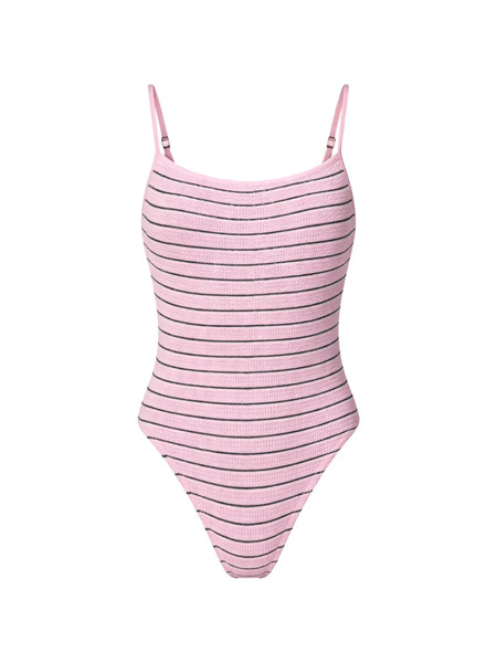  Bond-eye Striped Swimsuit - Pink 