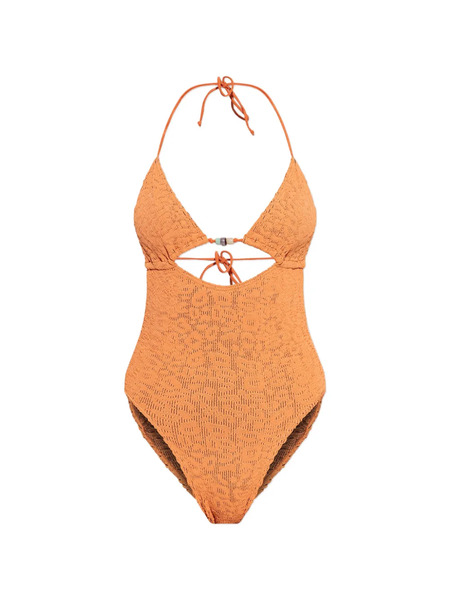  Bond-eye Textured Beaded Swimsuit - Orange 