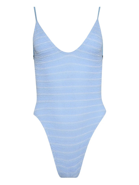  Bond-eye Textured-stripe Swimsuit - Blue 