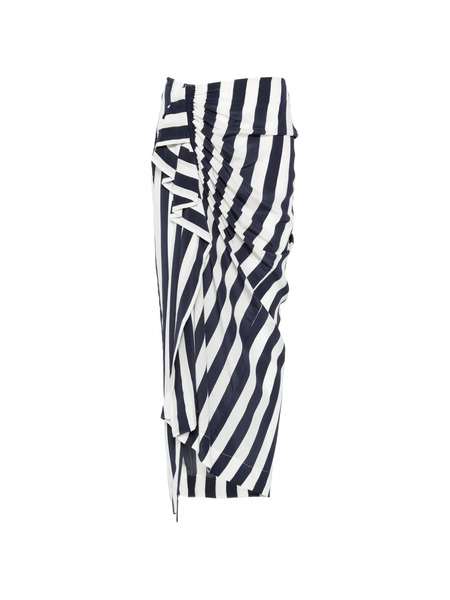  Bondi Born Orta Silk Striped Ruffled Midi Skirt - Blue 