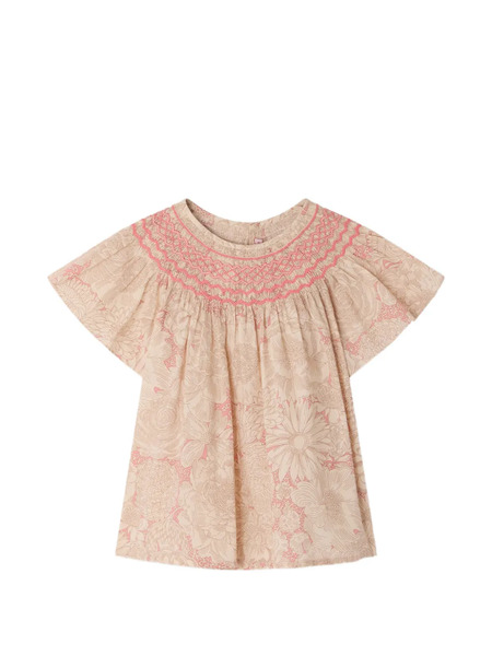  Bonpoint Adelice Smocked Floral Blouse - Neutrals 