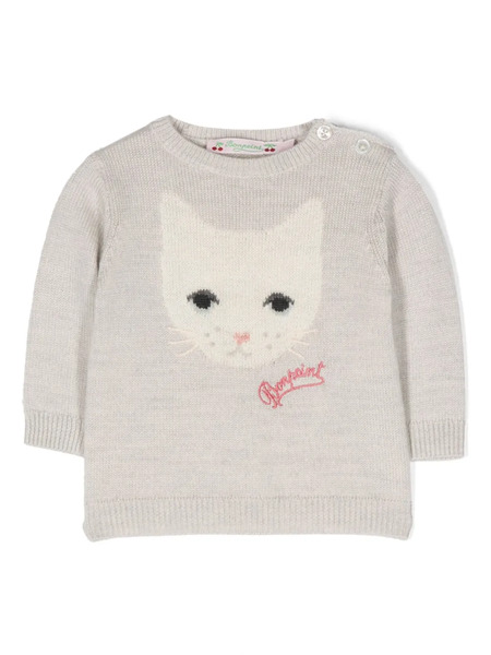  Bonpoint Cat-intarsia Knit Jumper - Grey 