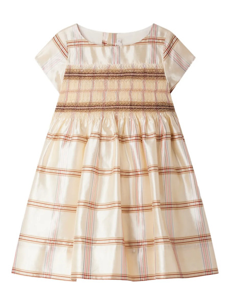  Bonpoint Checked Smocked Casual Dress - Neutrals 