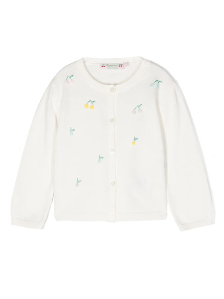  Bonpoint Cherry-embroidered Cotton Cardigan - Neutrals 