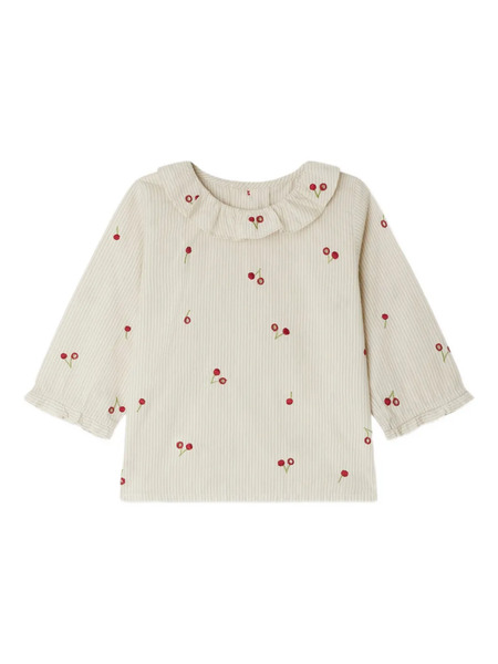  Bonpoint Cherry-embroidered Ruffled Blouse - Neutrals 