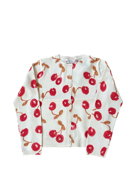  Bonpoint Cherry-print Button Cardigan - Neutrals 