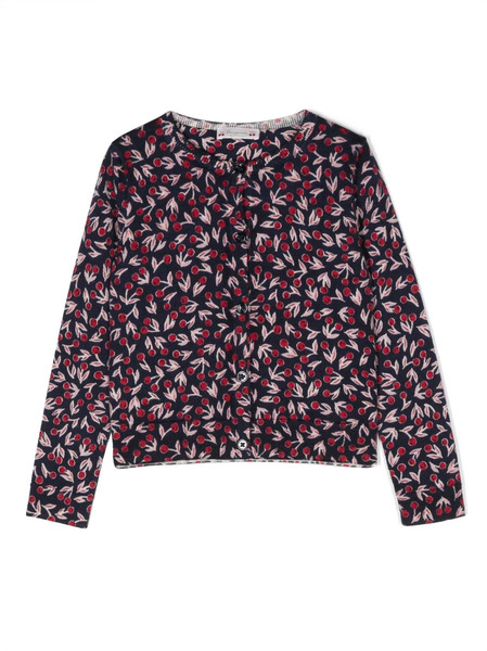  Bonpoint Cherry-print Merino Cardigan - Blue 