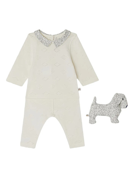  Bonpoint Denice Floral-collar Dog-comforter And Trousers Set - Neutrals 