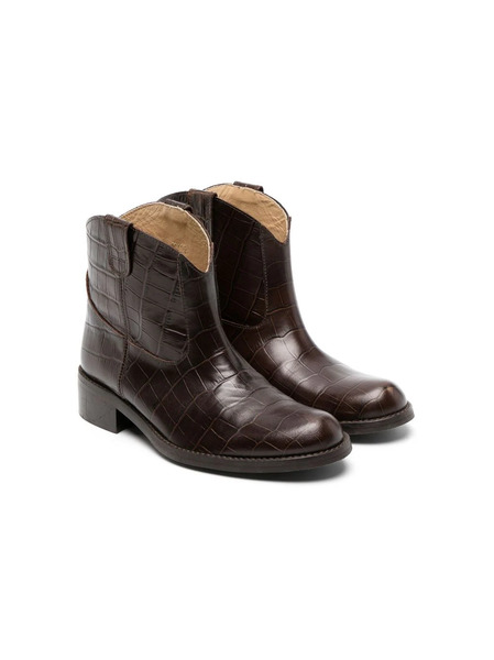  Bonpoint Embossed Crocodile-effect Leather Boots - Brown 