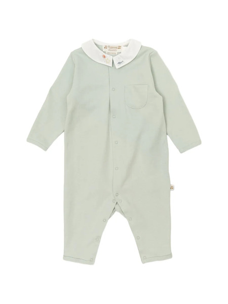 Bonpoint Embroidered Collared Romper - Green 