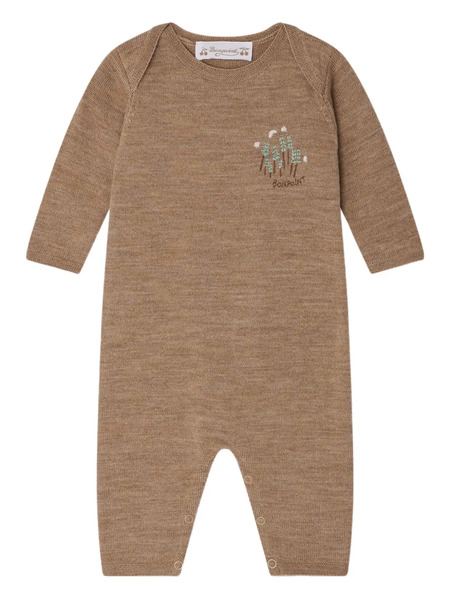  Bonpoint Embroidered Wool Romper - Brown 