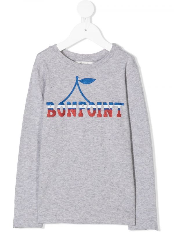  Bonpoint Glitter Logo Print T-shirt - Grey 
