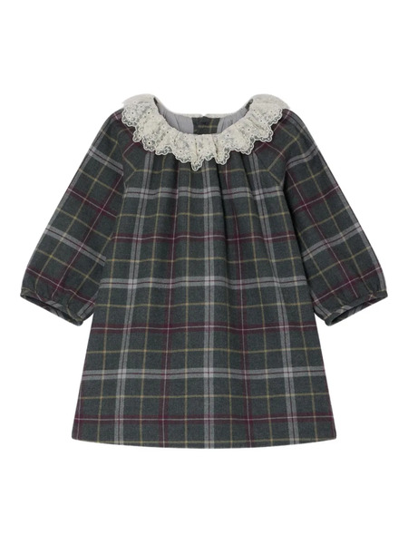  Bonpoint Lace-collar Plaid Dress - Green 