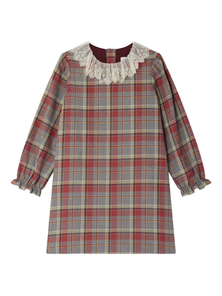  Bonpoint Lace-trimmed Plaid Dress - Red 