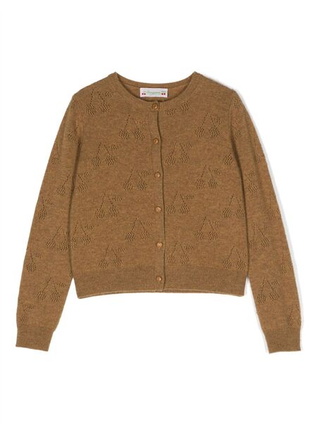  Bonpoint Perforated-cherry Embellished Cashmere Cardigan - Brown 