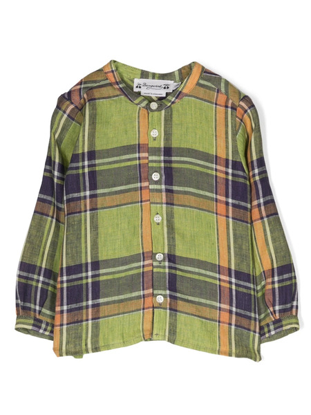 Bonpoint Plaid Linen Tunic Shirt - Green 