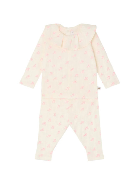  Bonpoint Ruffled Cherry-pattern Trousers Set - Pink 