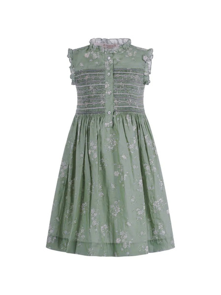  Bonpoint Ruffled Floral Dress - Green 